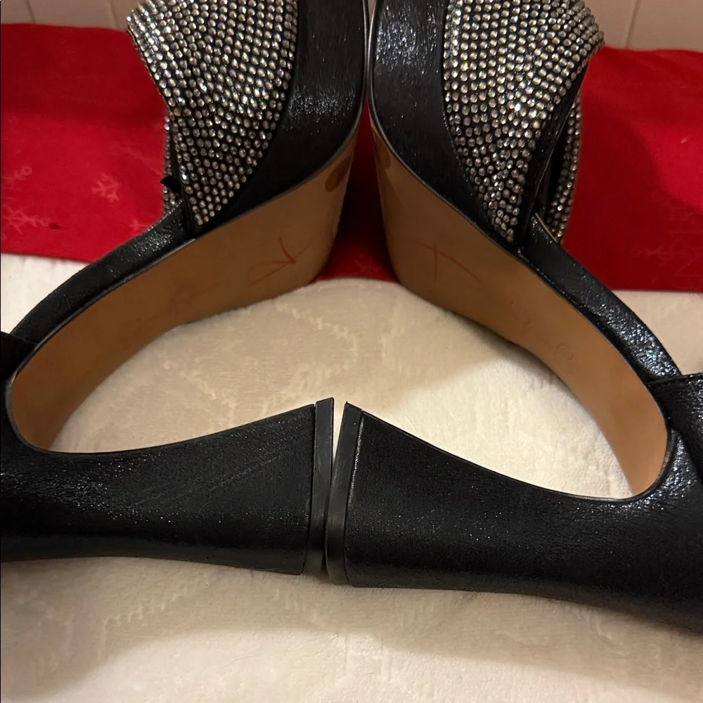 Jessica Simpson Black Crystal Cross-Band Ankle-Strap Heels - Picture 9 of 16